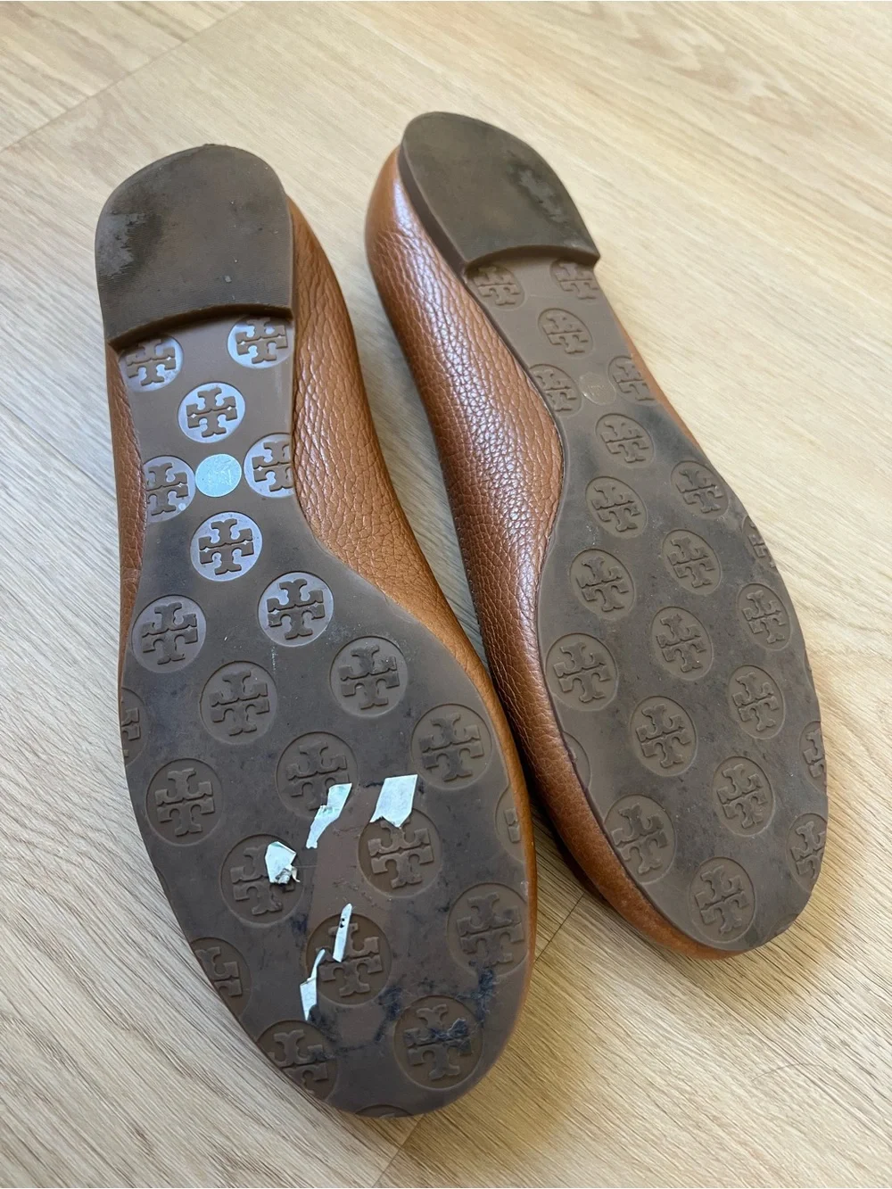 Tory Burch Tan Leather Logo Ballet Flats